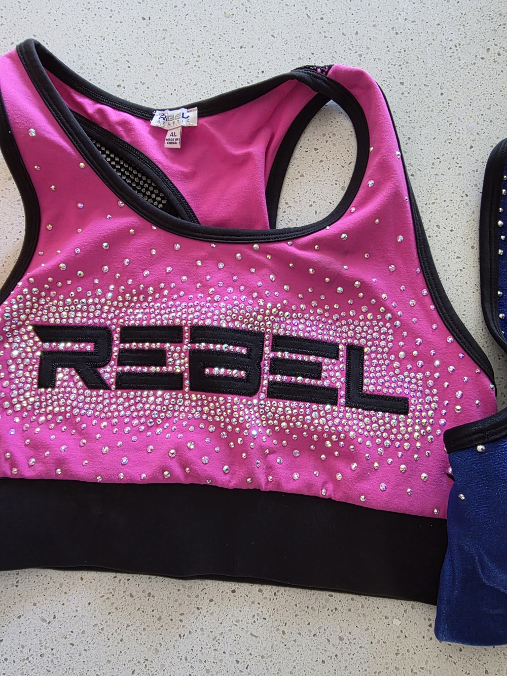 Rebel Hot Pink Rhinestone Racerback Crop Top with Black Trim
